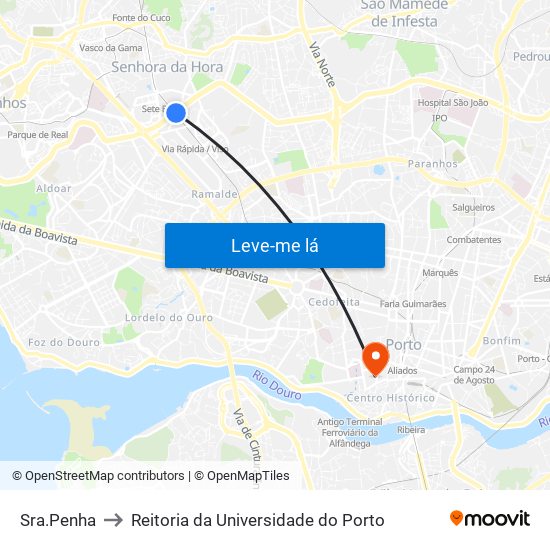Sra.Penha to Reitoria da Universidade do Porto map