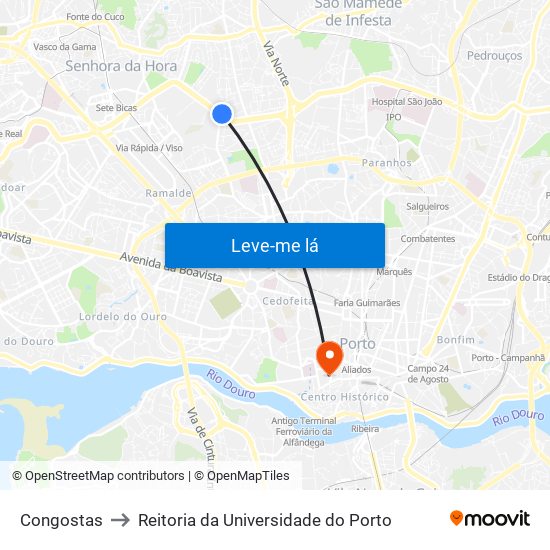 Congostas to Reitoria da Universidade do Porto map