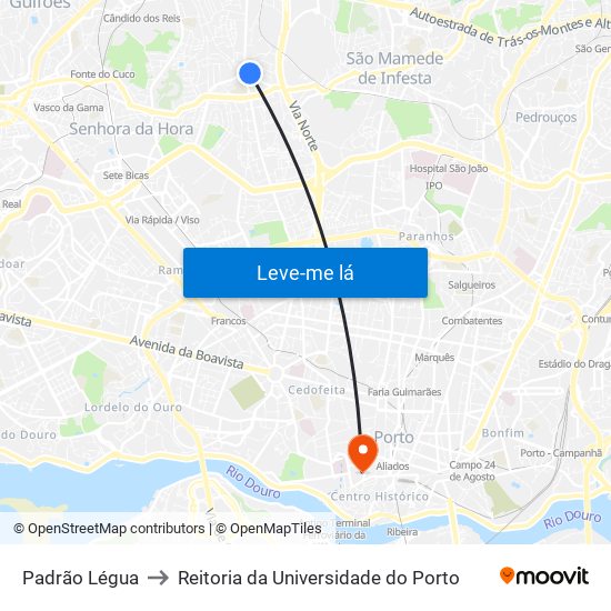 Padrão Légua to Reitoria da Universidade do Porto map