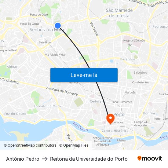 António Pedro to Reitoria da Universidade do Porto map