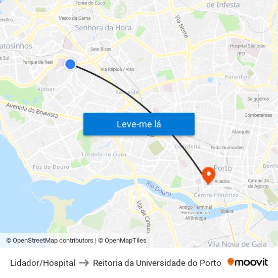 Lidador/Hospital to Reitoria da Universidade do Porto map
