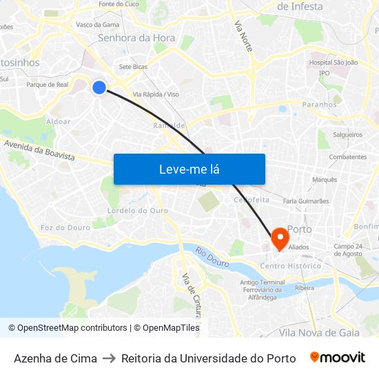 Azenha de Cima to Reitoria da Universidade do Porto map