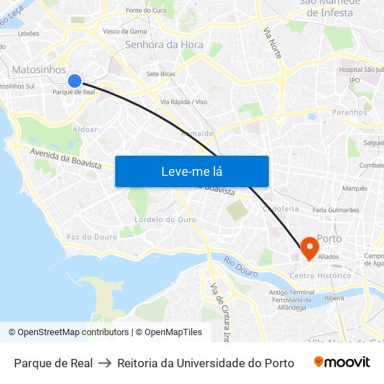 Parque de Real to Reitoria da Universidade do Porto map