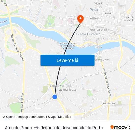 Arco do Prado to Reitoria da Universidade do Porto map