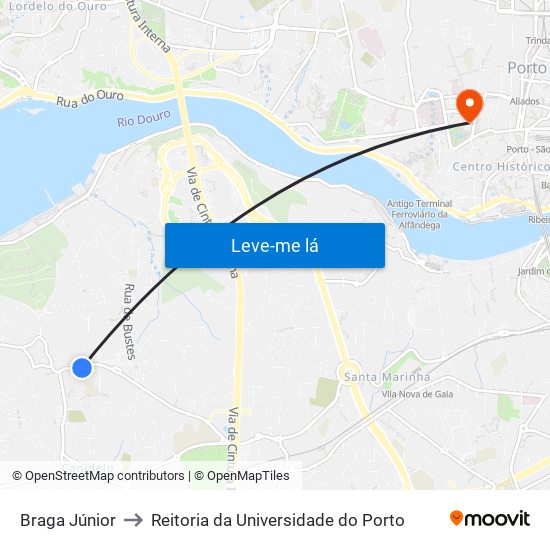 Braga Júnior to Reitoria da Universidade do Porto map