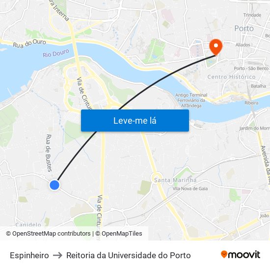 Espinheiro to Reitoria da Universidade do Porto map