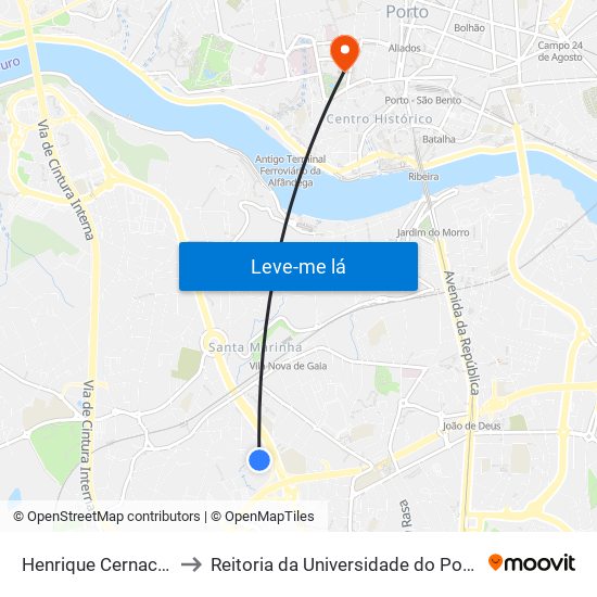 Henrique Cernache to Reitoria da Universidade do Porto map