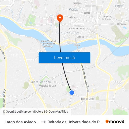 Largo dos Aviadores to Reitoria da Universidade do Porto map
