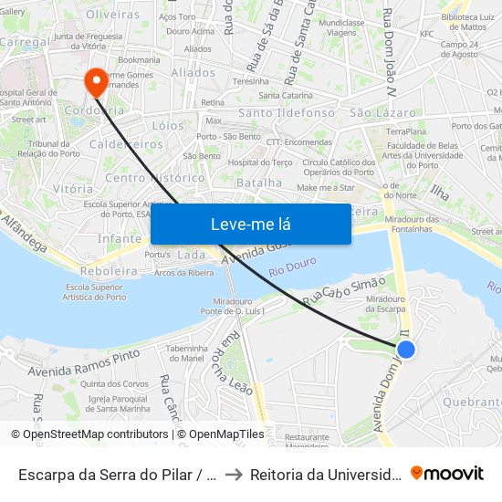 Escarpa da Serra do Pilar / Ponte do Infante to Reitoria da Universidade do Porto map
