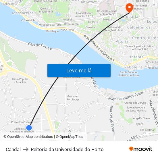 Candal to Reitoria da Universidade do Porto map