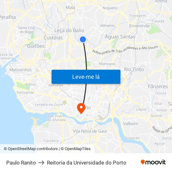 Paulo Ranito to Reitoria da Universidade do Porto map