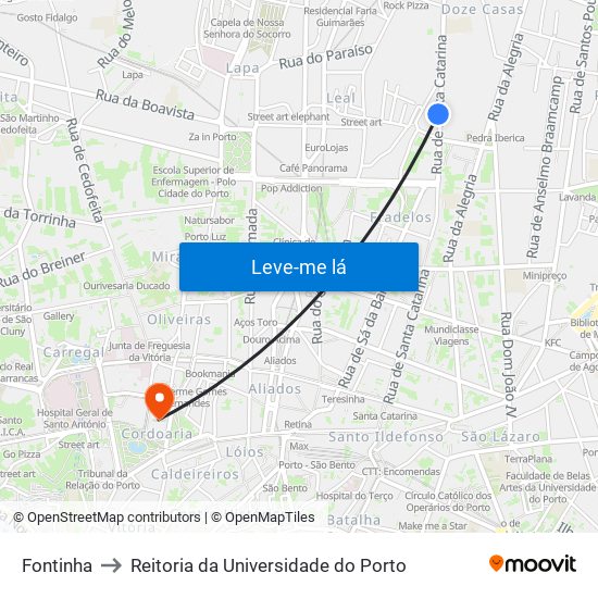 Fontinha to Reitoria da Universidade do Porto map