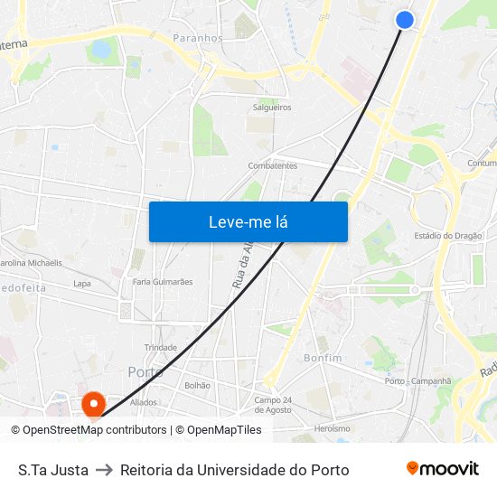 S.Ta Justa to Reitoria da Universidade do Porto map