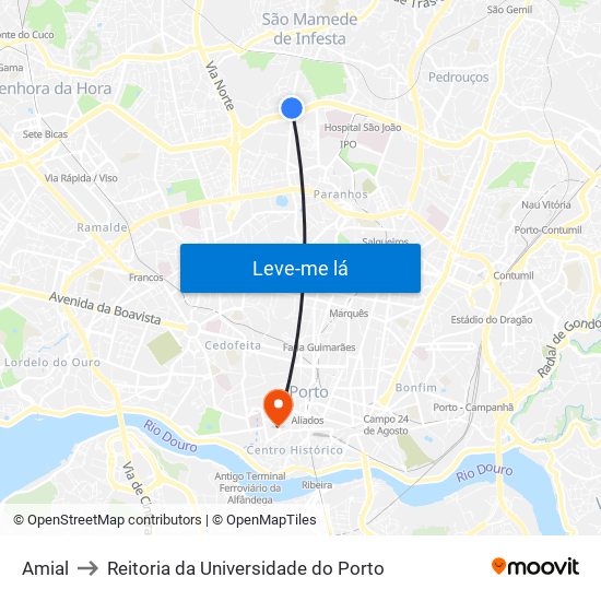 Amial to Reitoria da Universidade do Porto map