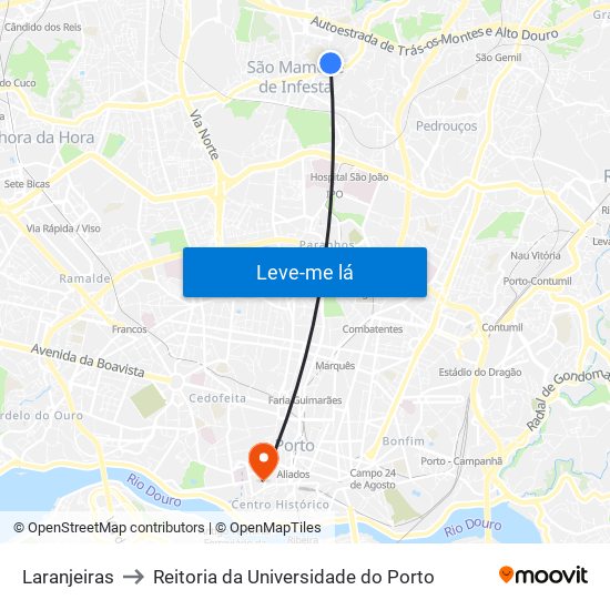 Laranjeiras to Reitoria da Universidade do Porto map