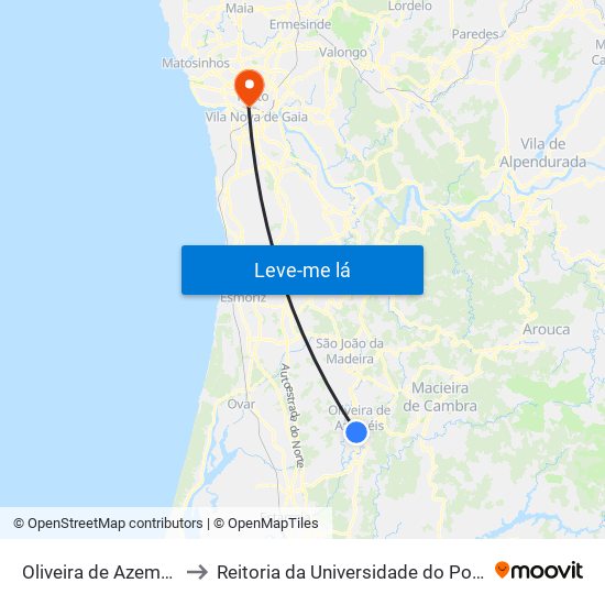 Oliveira de Azeméis to Reitoria da Universidade do Porto map