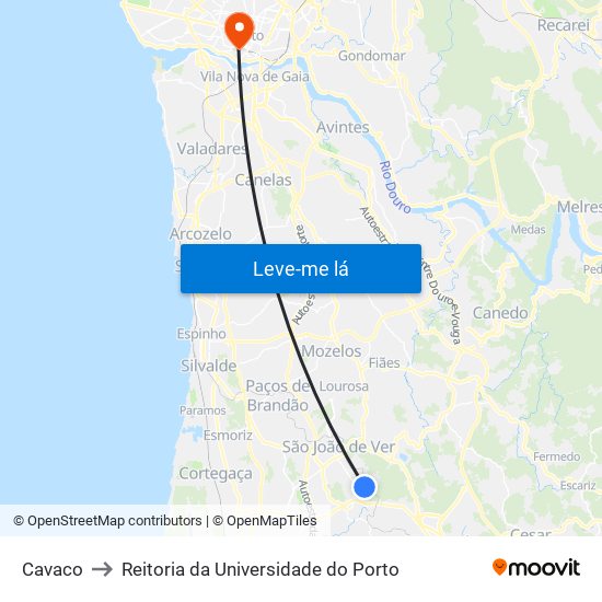 Cavaco to Reitoria da Universidade do Porto map