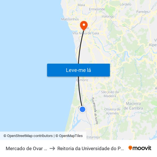Mercado de Ovar - A to Reitoria da Universidade do Porto map