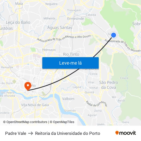 Padre Vale to Reitoria da Universidade do Porto map