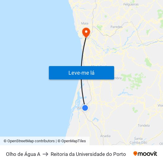 Olho de Água A to Reitoria da Universidade do Porto map