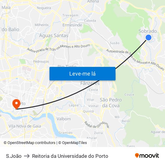 S.João to Reitoria da Universidade do Porto map