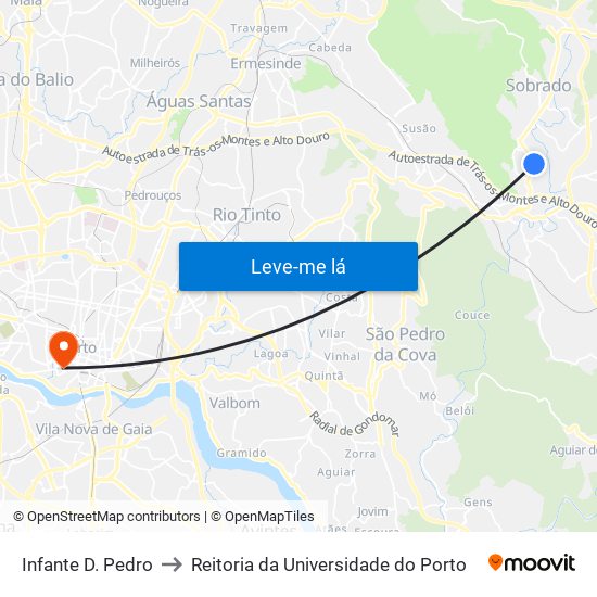 Infante D. Pedro to Reitoria da Universidade do Porto map