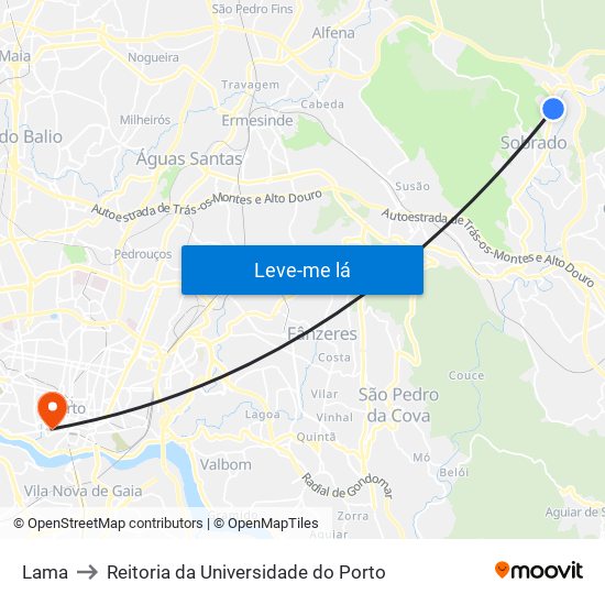 Lama to Reitoria da Universidade do Porto map