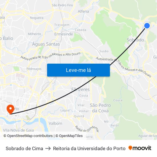 Sobrado de Cima to Reitoria da Universidade do Porto map