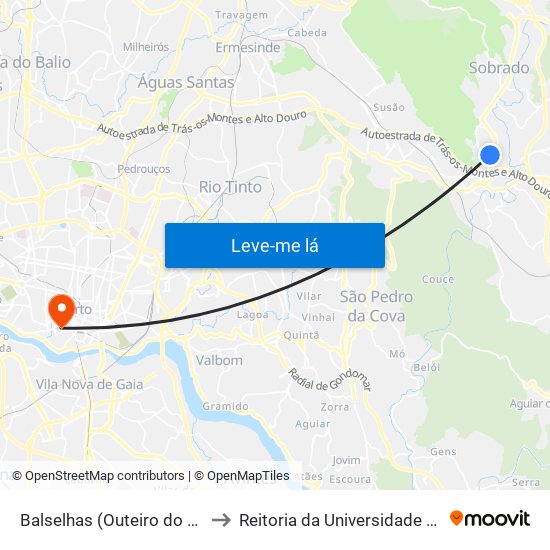 Balselhas (Outeiro do Moinho) to Reitoria da Universidade do Porto map