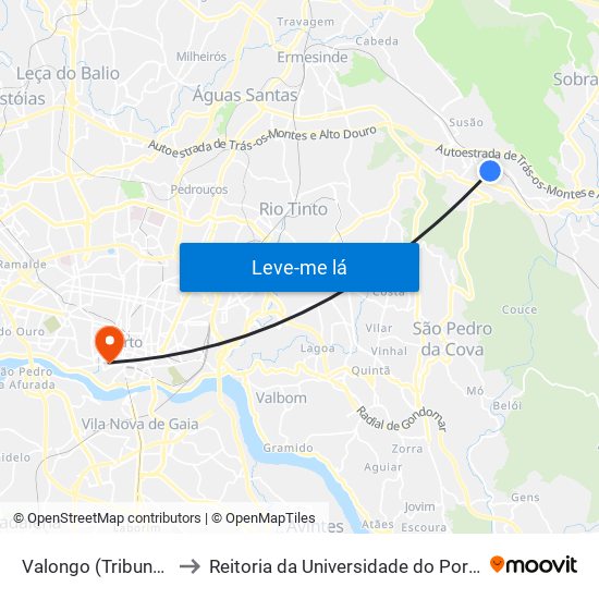 Valongo (Tribunal) to Reitoria da Universidade do Porto map
