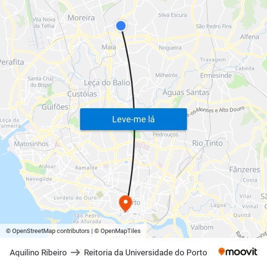 Aquilino Ribeiro to Reitoria da Universidade do Porto map