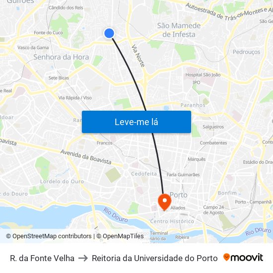 R. da Fonte Velha to Reitoria da Universidade do Porto map