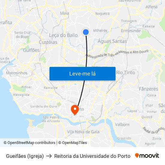 Gueifães (Igreja) to Reitoria da Universidade do Porto map