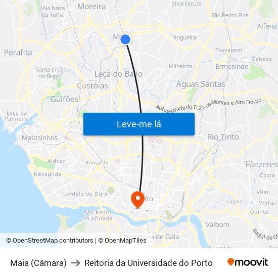 Maia (Câmara) to Reitoria da Universidade do Porto map