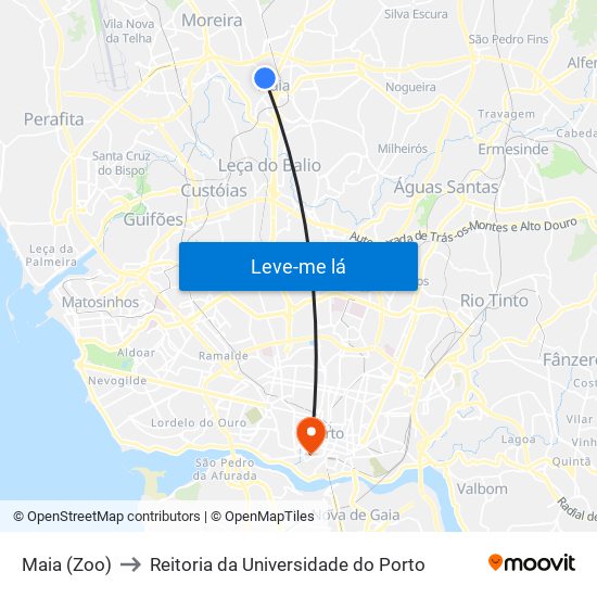 Maia (Zoo) to Reitoria da Universidade do Porto map