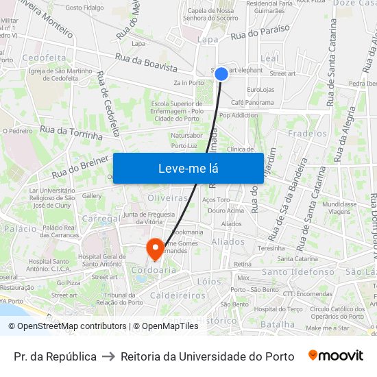 Pr. da República to Reitoria da Universidade do Porto map