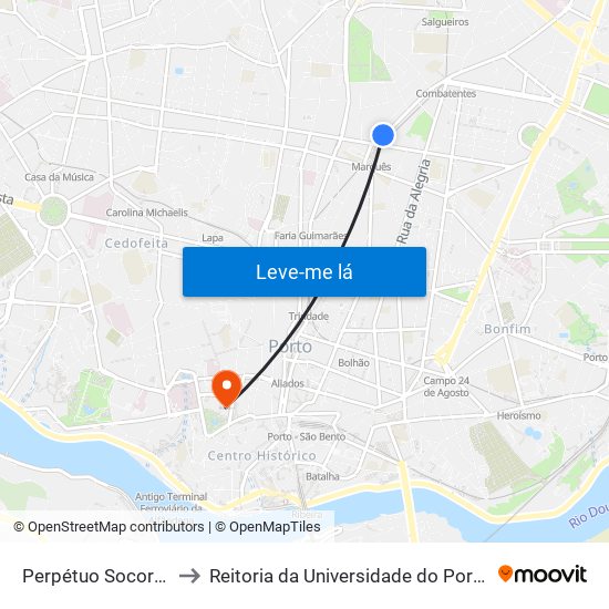 Perpétuo Socorro to Reitoria da Universidade do Porto map