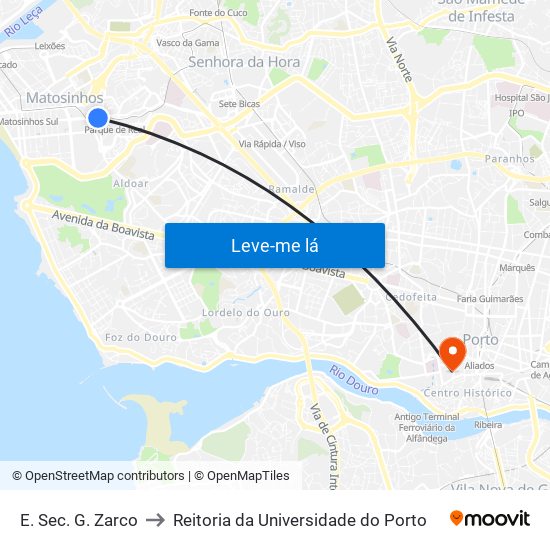 E. Sec. G. Zarco to Reitoria da Universidade do Porto map