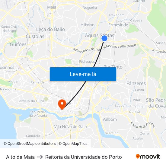 Alto da Maia to Reitoria da Universidade do Porto map