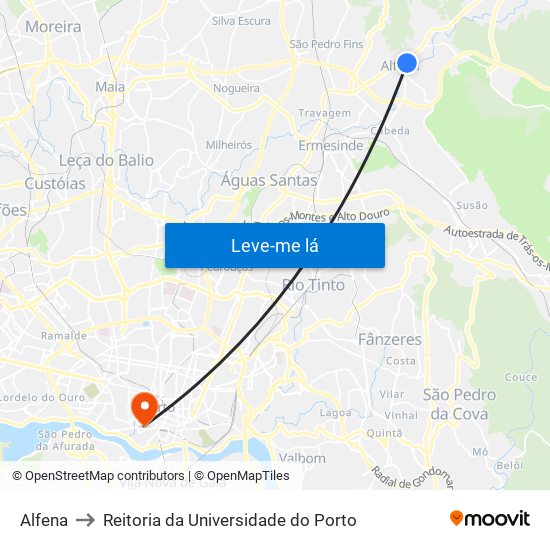 Alfena to Reitoria da Universidade do Porto map