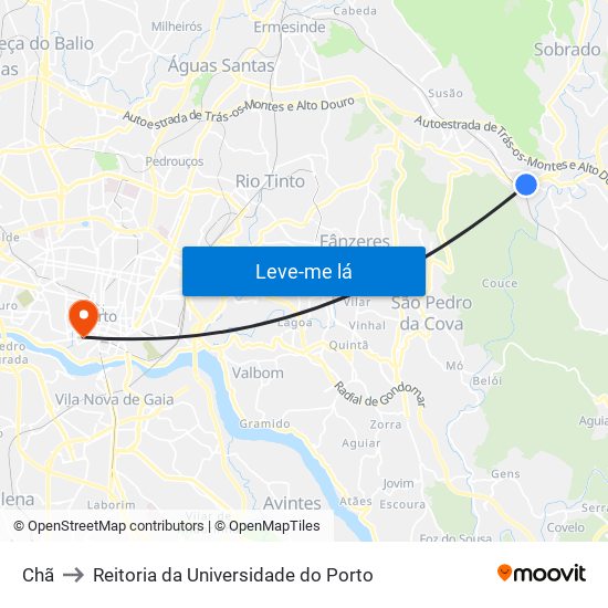 Chã to Reitoria da Universidade do Porto map