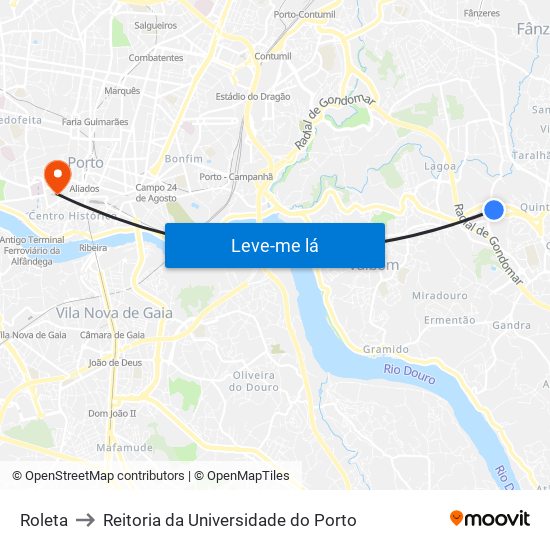 Roleta to Reitoria da Universidade do Porto map