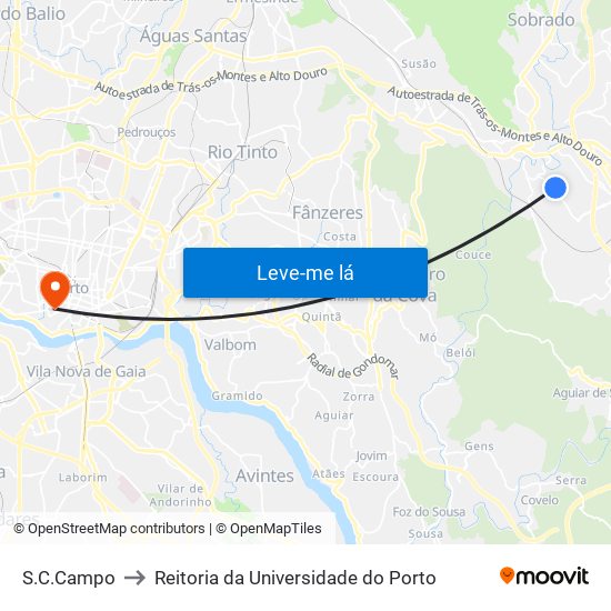 S.C.Campo to Reitoria da Universidade do Porto map