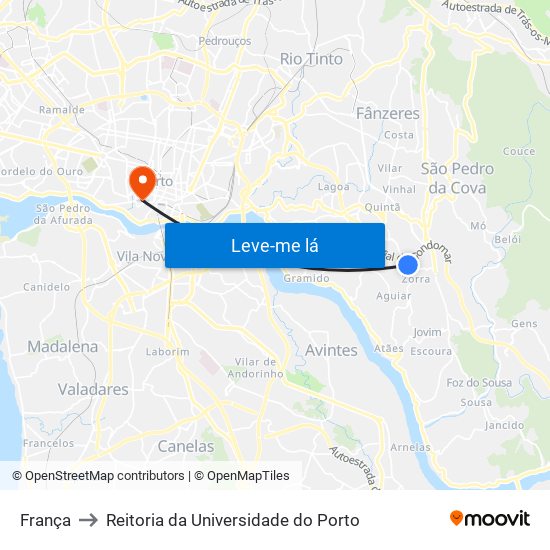 França to Reitoria da Universidade do Porto map