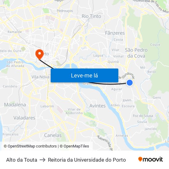 Alto da Touta to Reitoria da Universidade do Porto map