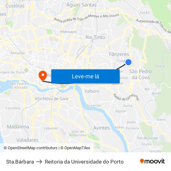 Sta.Bárbara to Reitoria da Universidade do Porto map