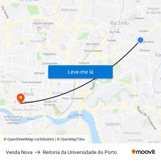 Venda Nova to Reitoria da Universidade do Porto map