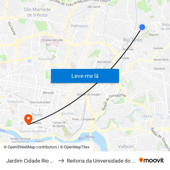 Jardim Cidade Rio Tinto to Reitoria da Universidade do Porto map