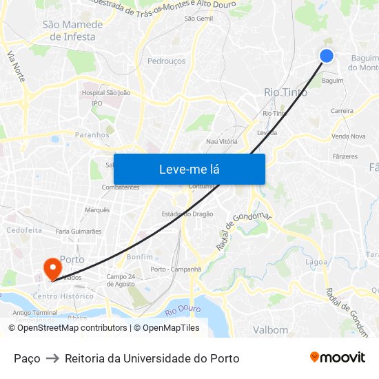 Paço to Reitoria da Universidade do Porto map