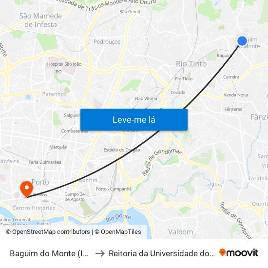 Baguim do Monte (Igreja) to Reitoria da Universidade do Porto map